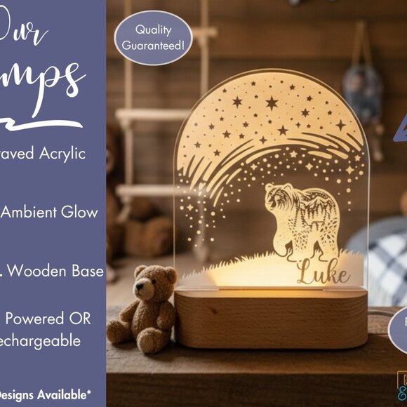 Bear Night Light – Personalized LED Name Lamp for Kids Bedroom - Picture 3 of 8